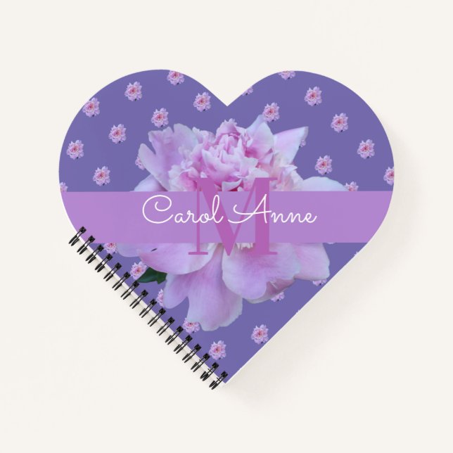 Pink Peony Flower Purple Monogram  Notebook (Front)