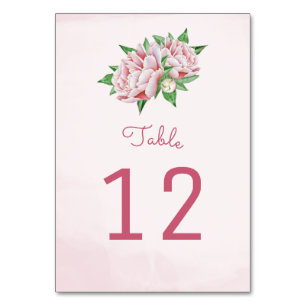 Pink Peony Flower Table Number Cards