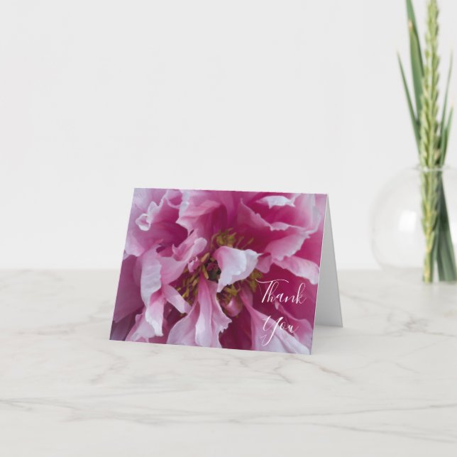 Pink Peony Flower Thank You Card (Front)
