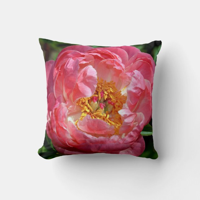 Pink peony flower throw pillow (Front)