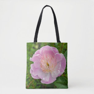 Pink peony flower tote bag