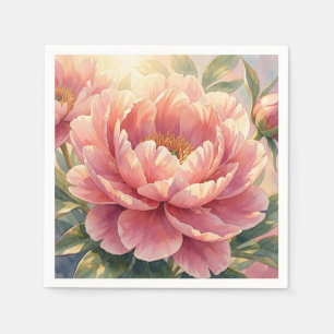 Pink Peony Flower Vintage Watercolor Botanical Napkin