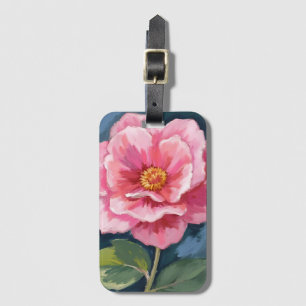 Pink Peony Flower Watercolor Floral Luggage Tag