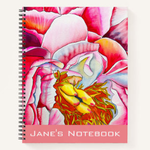 Pink peony flower watercolor notebook