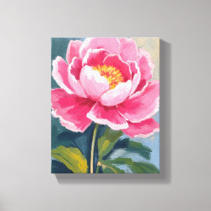 Pink Peony Flower Watercolor Painting Canvas Print
