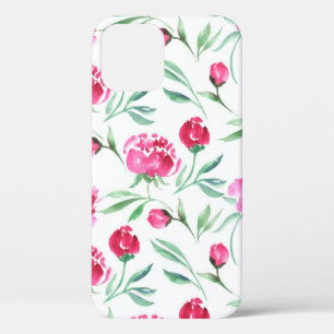 Pink peony flower watercolor seamless pattern iPhone 12 case
