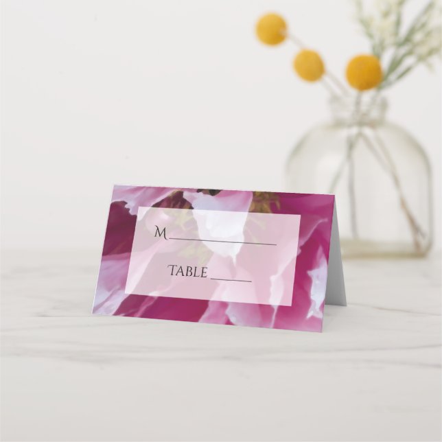 Pink Peony Flower Wedding Place Card (Front)