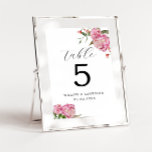 Pink Peony Flower Wedding Table Number<br><div class="desc">Elegant and modern wedding table number featuring watercolor illustration of pink peony flower with greenery. Perfect for a spring or summer wedding.</div>