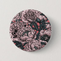 Pink peony flowers and moths