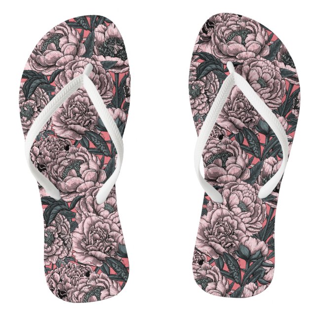 Pink peony flowers and moths jandals (Footbed)