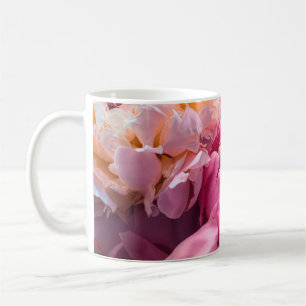 Pink peony flowers as floral art background, botan coffee mug