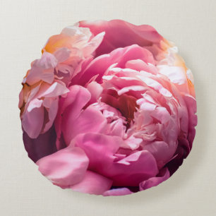 Pink peony flowers as floral art background, botan round cushion