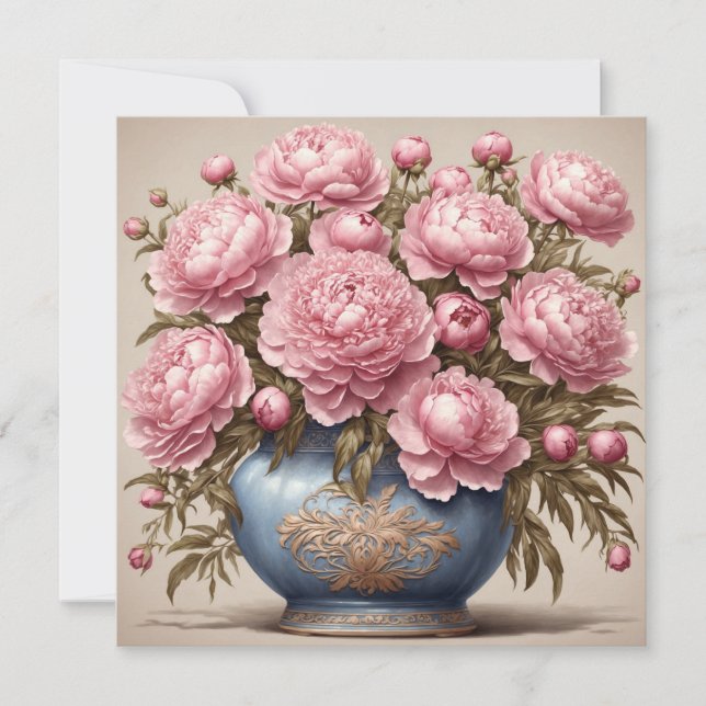 Pink Peony Flowers  Card (Front)