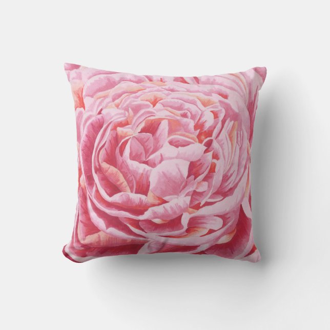 Pink Peony Flowers Closeup Illustration Cushion (Front)