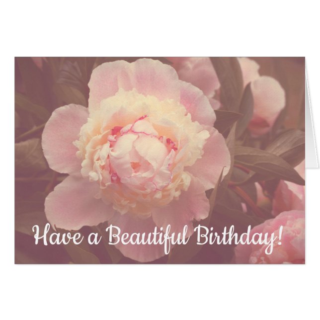 Pink Peony Flowers Custom Birthday Card (Front Horizontal)