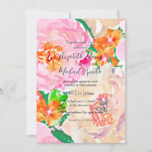 Pink Peony Flowers Invitation