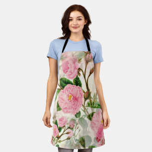 Pink Peony Flowers, Leaves & Buds Pattern  Apron