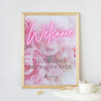 Pink Peony Flowers Neon Glow Welcome Bridal Shower