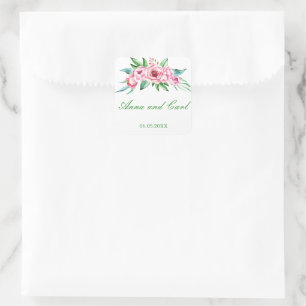 Pink PEONY flowers PERSONALIZED Square Sticker