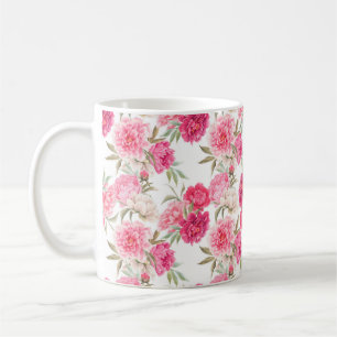 Pink peony flowers seamless pattern coffee mug