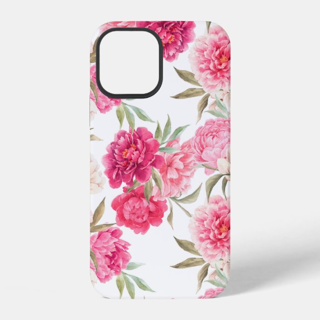 Pink peony flowers seamless pattern iPhone case (Back)