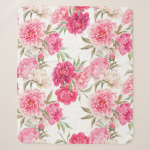 Pink peony flowers seamless pattern sherpa blanket