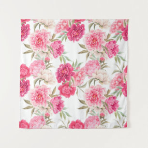 Pink peony flowers seamless pattern tapestry
