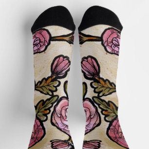 Pink Peony Flowers Socks
