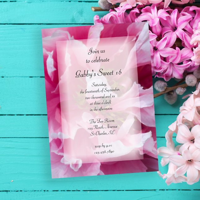 Pink Peony Flowers Sweet 16 Birthday Party Invitation (Creator Uploaded)
