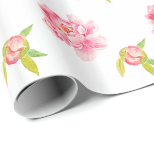 Pink Peony Flowers Wrapping Paper