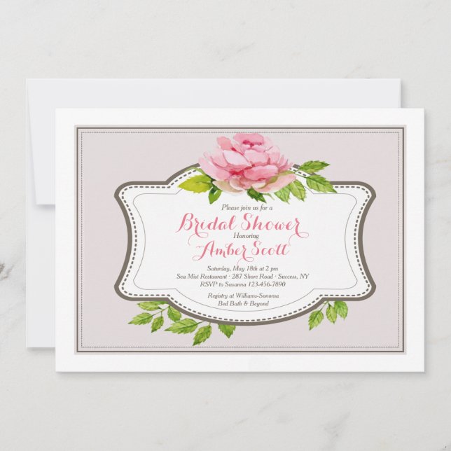 Pink Peony Frame 3 Invitation (Front)