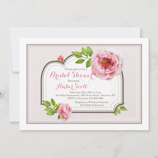 Pink Peony Frame 4 Invitation (Front)