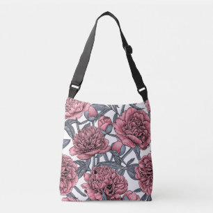Pink peony garden crossbody bag