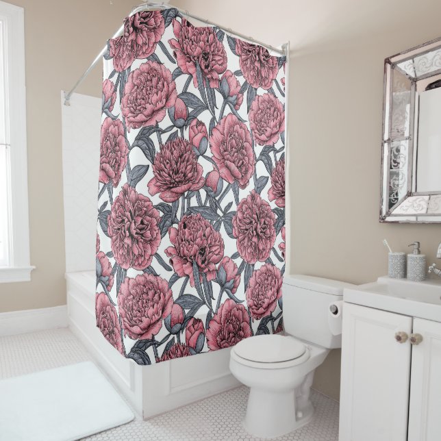 Pink peony garden shower curtain (In Situ)