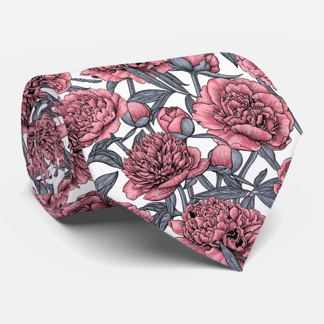 Pink peony garden tie (Rolled)