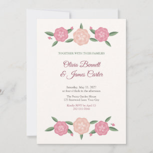 Pink Peony Garland Border Wedding Invitation