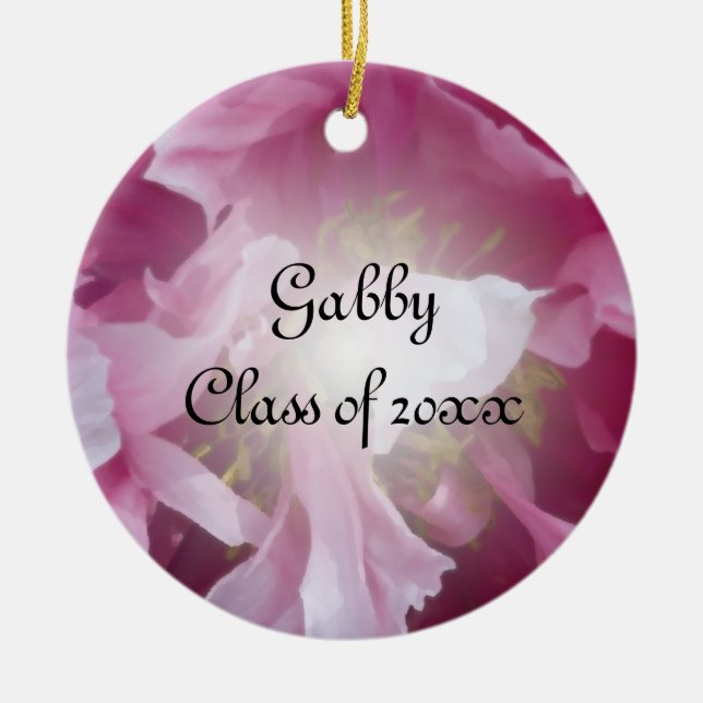 Pink Peony Graduation Photo Ceramic Tree Decoration (Front)