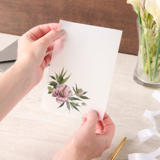 Pink Peony Green Leaves Overlay Vellum Invitations