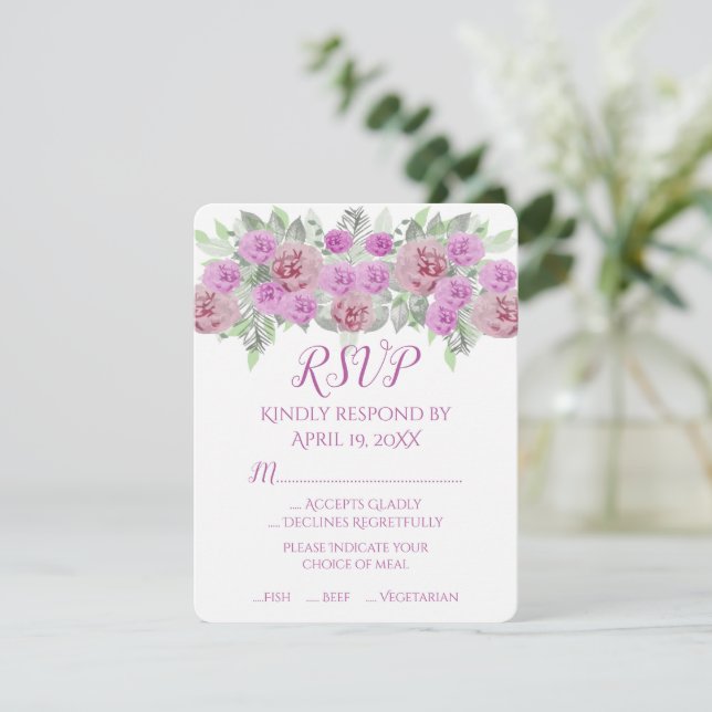 Pink Peony Greenery Wedding RSVP Card (Standing Front)