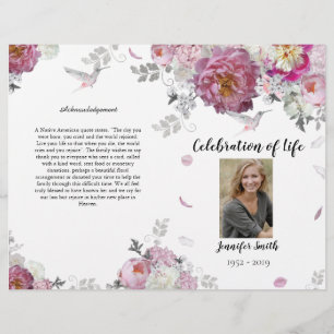 Pink Peony Hydrangea Hummingbird Funeral Program Flyer