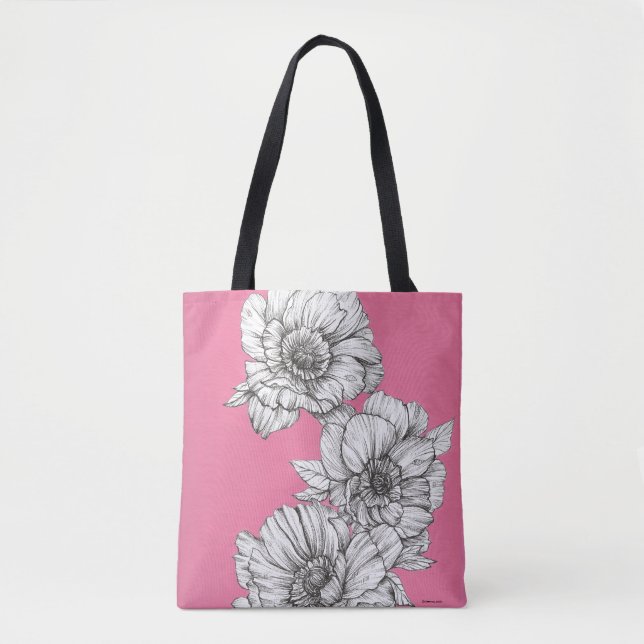 Pink Peony in Ink Tote Bag (Front)