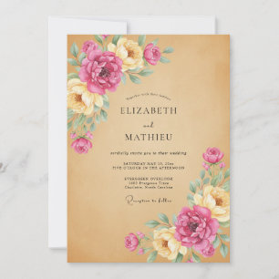 Pink Peony Kraft Wedding Invitation