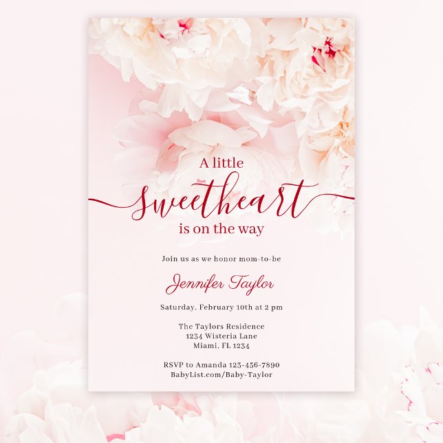 Pink Peony Little Sweetheart Girl Baby Shower Invitation (Creator Uploaded)