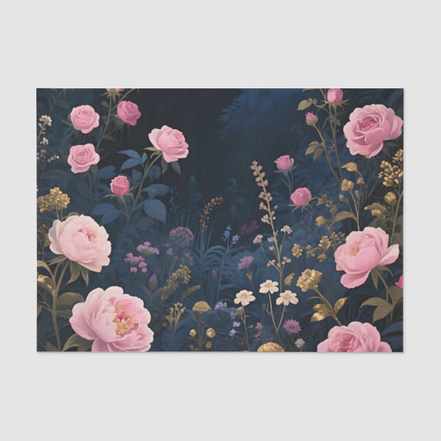Pink Peony Midnight Garden Bloom Tissue Paper (Front)