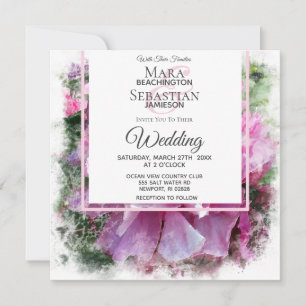 *~* Pink Peony Painting Floral AR1 Wedding Invitation