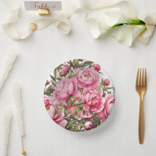 Pink Peony  Paper Plate