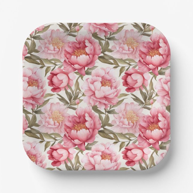 Pink Peony Paper Plates (Front)