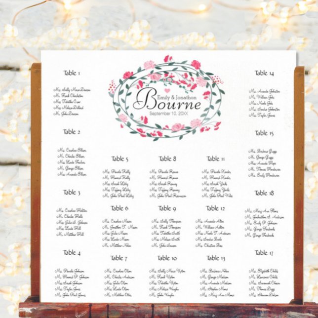 Pink Peony Peonies Wedding Seating Chart 17 Tables (Creator Uploaded)