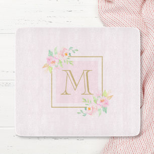 Pink Peony Personalised Monogram Cutting Board