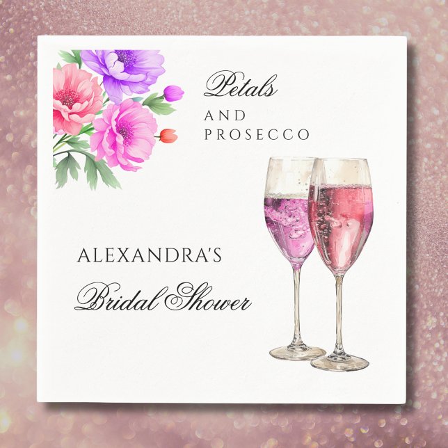 Pink Peony Petals and Prosecco Bridal Shower Napkin (Creator Uploaded)
